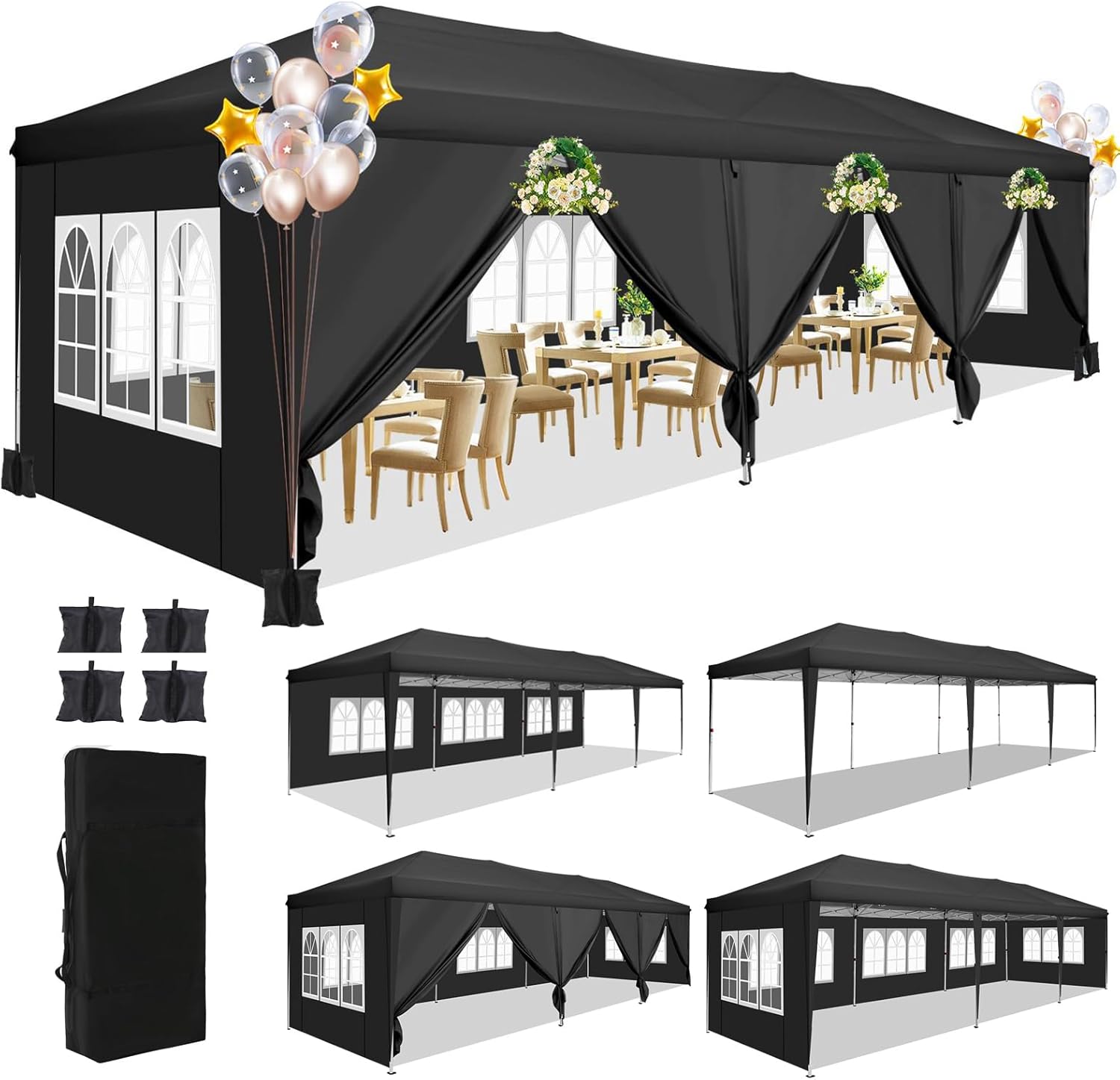 Gazebo Pop Up - เต็นท์กันสาดแบบพับได้ขนาด 10x30 ฟุต พร้อมผนังด้านข้าง 8 ด้าน