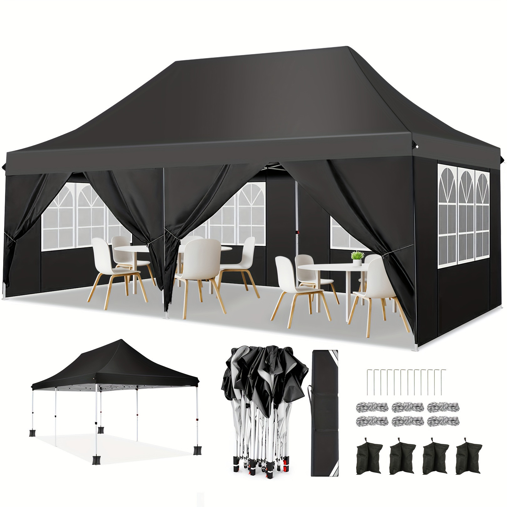 Gazebo Pop Up - เต็นท์ปาร์ตี้แบบพับได้ขนาด 10x20 ฟุต, กระเป๋าสำหรับพกพา, ศาลาพกพาแบบติดตั้งทันที |