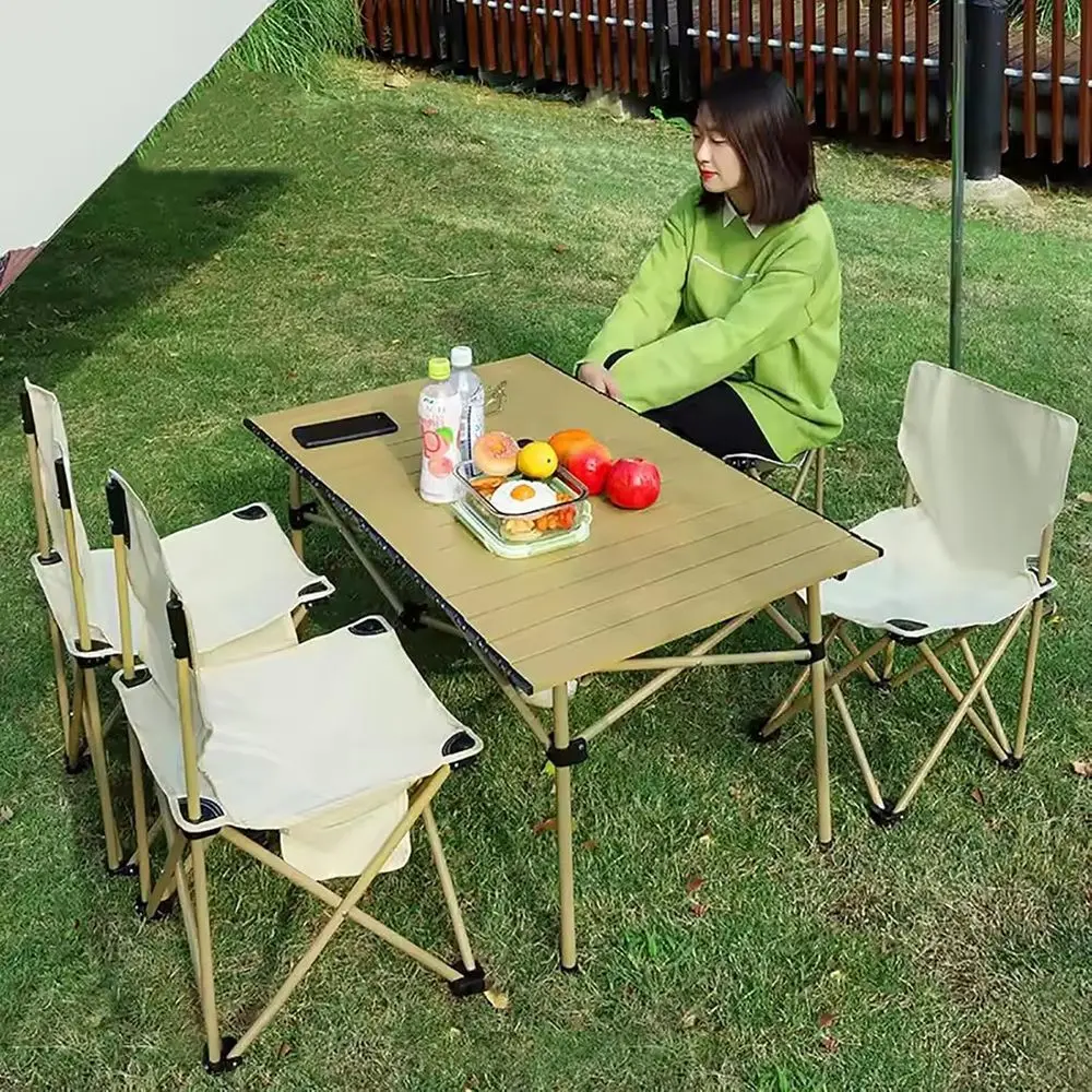 Outdoor Furniture Table And Chairs - ชุดเก้าอี้และโต๊ะแคมป์ปิ้งแบบพกพา 5 ชิ้น พร้อมกระเป๋าใส่, เฟอร์นิเจอร์สนามหญ้ากลางแจ้ง, สีดำ