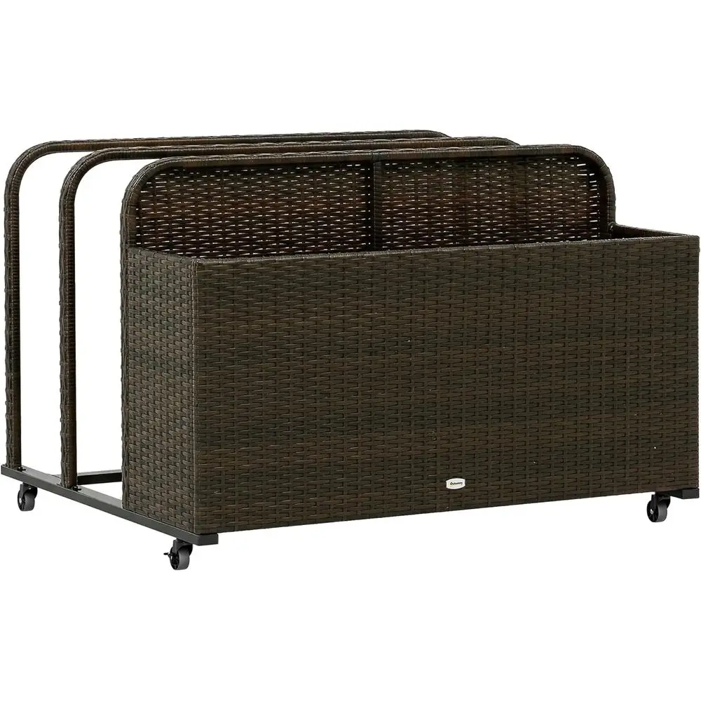 Outdoor Furniture For Pool - ที่เก็บของสำหรับสระว่ายน้ำกลางแจ้งพร้อมล้อเลื่อน สำหรับเก็บอุปกรณ์ลอยน้ำ ของเล่นในสระ และเฟอร์นิเจอร์ในสวน สีน้ำตาลผสม