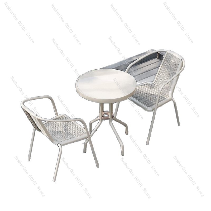 Outdoor Furniture Table And Chairs - ชุดโต๊ะพับพร้อมเก้าอี้ 2 ตัว สำหรับระเบียงกลางแจ้ง หน้าโต๊ะกระจกสีขาว เฟอร์นิเจอร์สไตล์มินิมอลสำหรับพักผ่อน