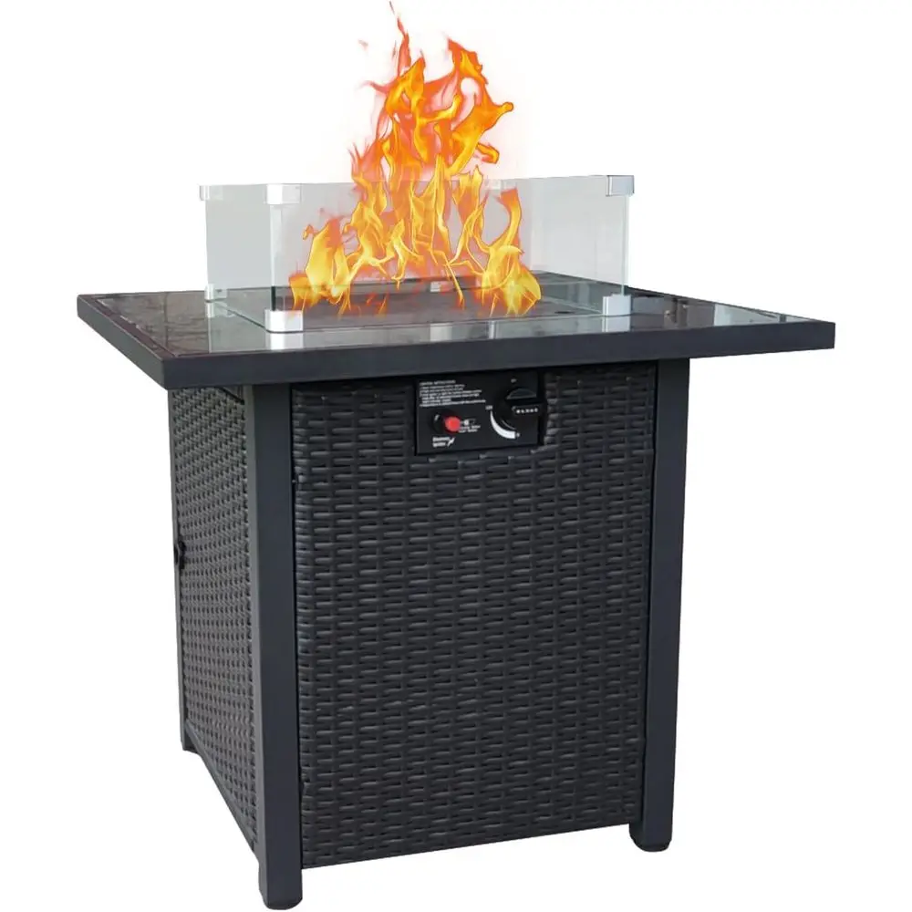 Outdoor Furniture Set With Fire Pit - ชุดเฟอร์นิเจอร์หวายสำหรับลานกลางแจ้ง, โซฟาหวายแบบแยกส่วนพร้อมเบาะนุ่มและโต๊ะเตาไฟ