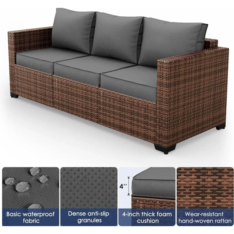 Outdoor Furniture Set With Fire Pit - ชุดเฟอร์นิเจอร์พร้อมโต๊ะหลุมไฟ โซฟาหวายขนาดใหญ่กลางแจ้ง 8 ชิ้น