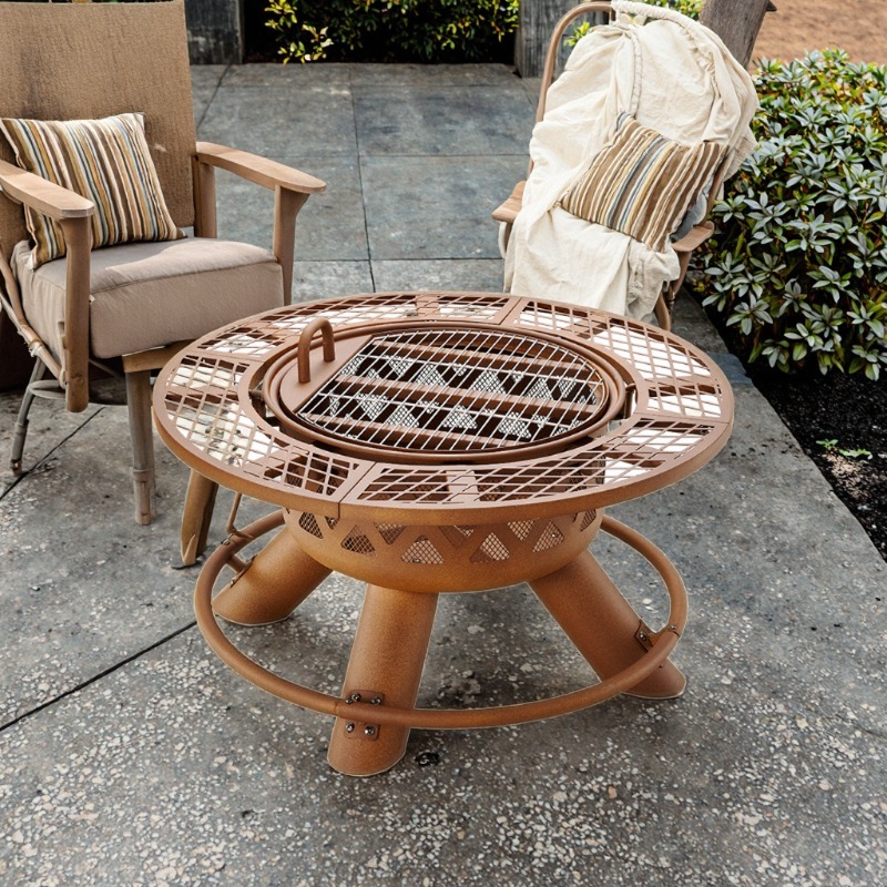Outdoor Furniture Set With Fire Pit - ชุดเตาบาร์บีคิวและเตาไฟอเนกประสงค์กลางแจ้ง รุ่นปี 2026 ทำจากเหล็กเคลือบผง ทนทาน พกพาสะดวก
