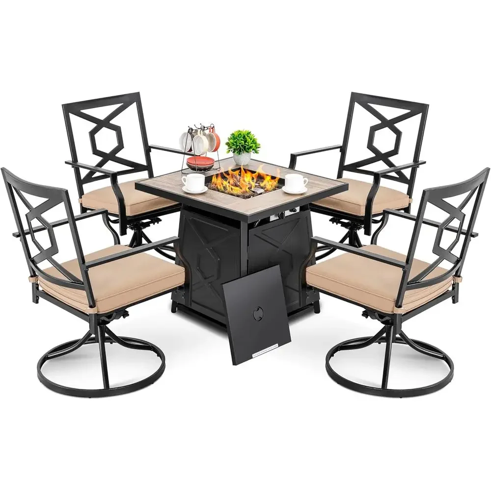 Outdoor Furniture Set With Fire Pit - ชุดเฟอร์นิเจอร์ลานกลางแจ้ง 5 ชิ้น พร้อมโต๊ะเตาไฟ, เตาไฟแก๊สโพรเพน 28