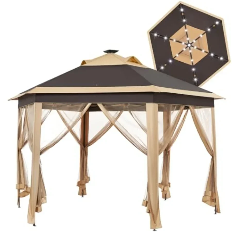 Gazebo Pop Up - เต็นท์ศาลาแบบป๊อปอัพขนาด 13×13 ฟุต พร้อมผนังตาข่าย ไฟ LED