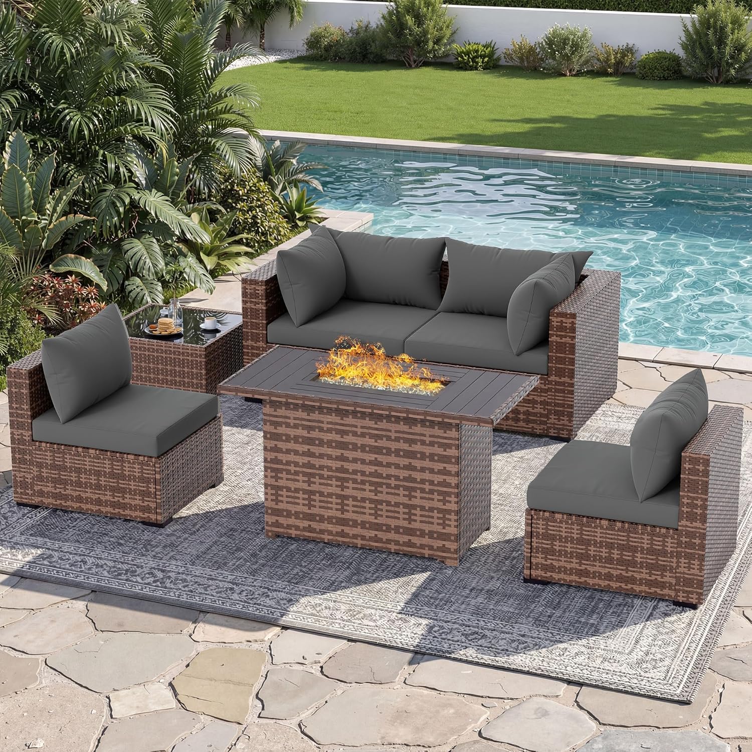 ชุดโซฟาแบบแยกส่วน 5 ชิ้น สำหรั - Outdoor Furniture Set With Fire Pit บทวิจารณ์และราคา
